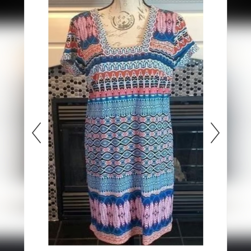 Laundry By Shelli Segal Dress - Four Print Dress royal blue, light blue, orange